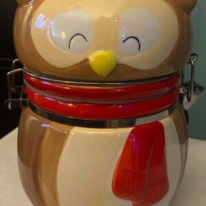 Limited Edition Swiss Miss Winter-Themed Ceramic Owl Canister Jar Hinged Lid